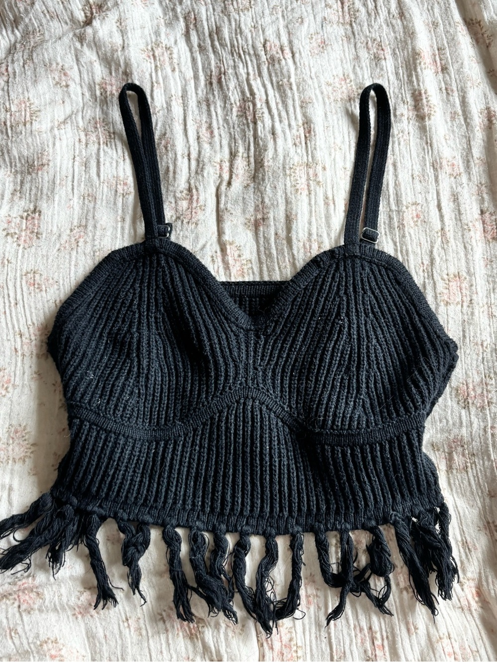 wild fable Black Knit Fringe Crop Top